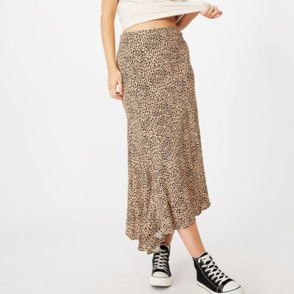 Cotton On Asymmetrical Leopard Midi Skirt - Picture 1 of 4